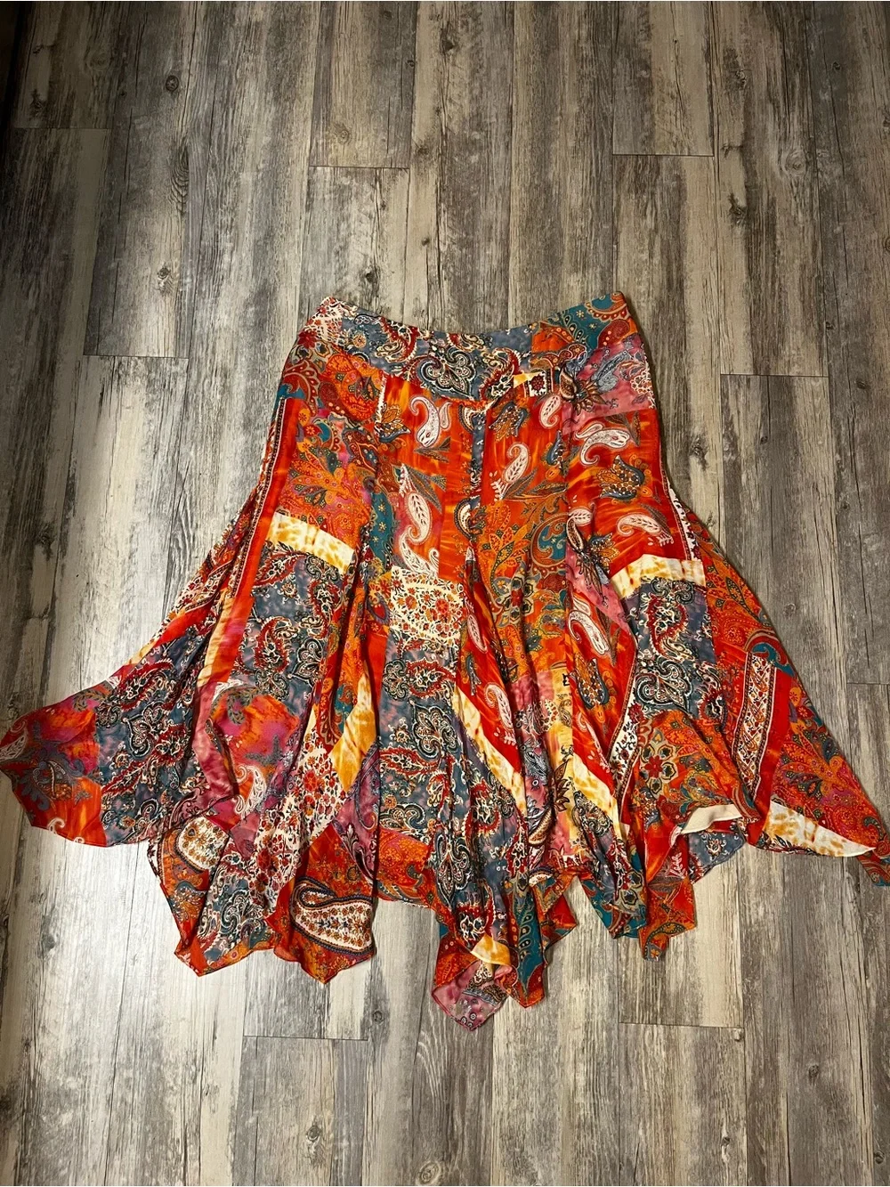 Lauren Ralph Lauren Orange Paisley Silk Chiffon Skirt Women’s Size 14